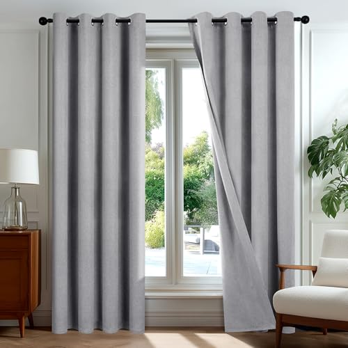 Deconovo Cortinas Opacas 100% Térmicas Efecto Lino con Anillas, Juego de 2 Paneles 140x260 cm, Gris – Aislantes Frío y Calor para Salón y Dormitorio