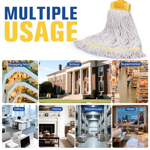 Image of Matthew Cleaning Heavy Duty Mop Head Replacement, 5 Inch Wide Headband, Color Coded Looped End Cotton String Wet Mops for Floor Cleaning, Large Size 24 oz, 8 Pack