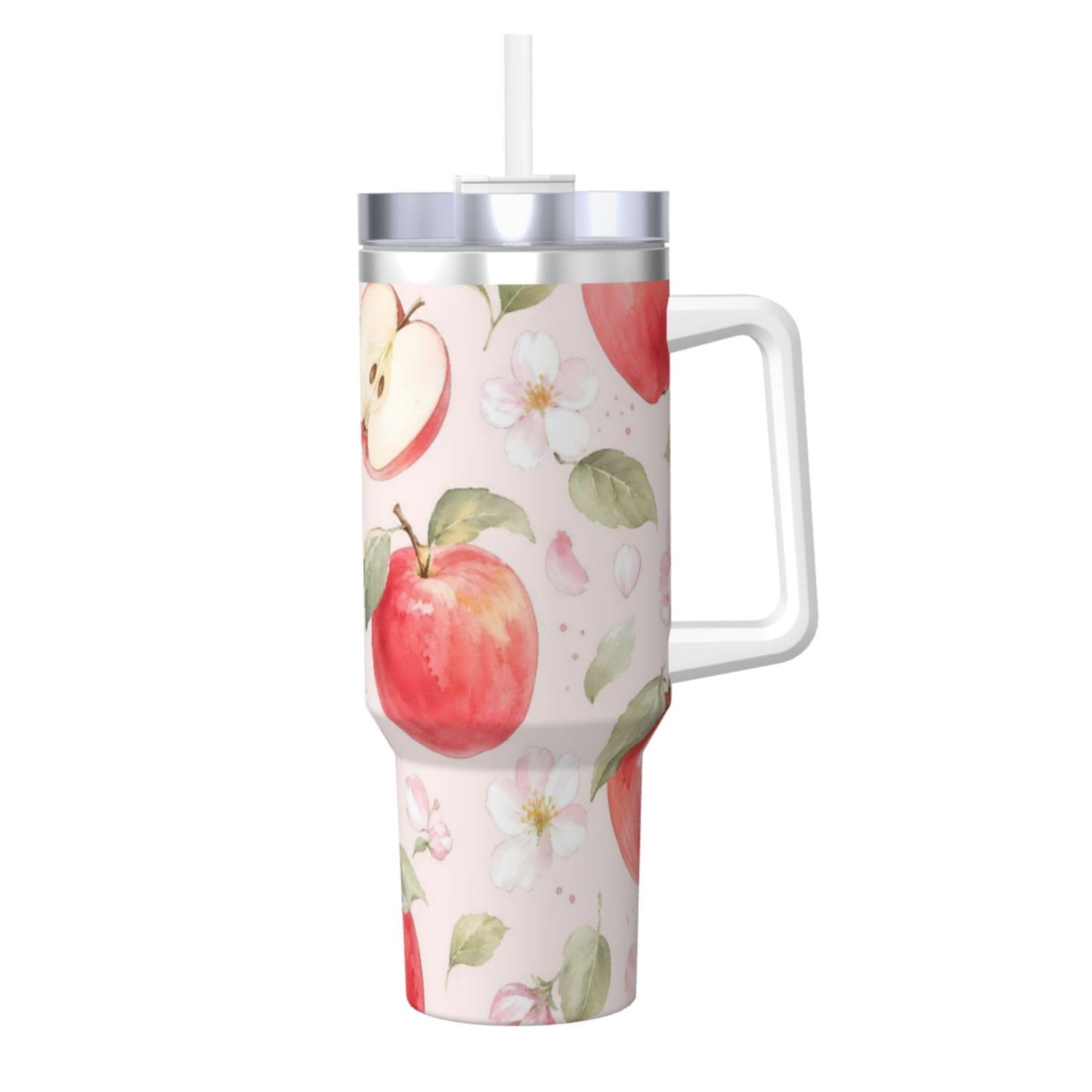 Vaso aislado de acuarela de 40 oz con asa y tapa con pajilla antiderrame