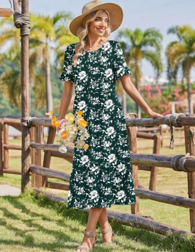 Image of Zeagoo Womens Summer Dresses 2026 Casual Midi Dress Flowy Sundress Ruffle Short Sleeve Tiered Dresses A Line Boho Dress