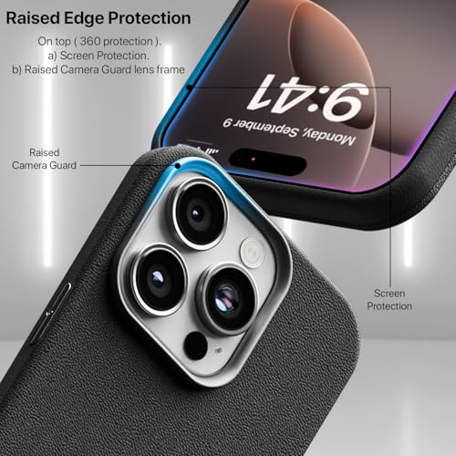 Image of GRIPP Heritage Xtreme Case Compatible with Mag-Safe for iPhone 16 Pro Max | 8ft Drop-Tested with D30 Tech, Premium Leatherette & Silicon, Metal Buttons, Luxuriantly Smooth Texture Back Cover - Black