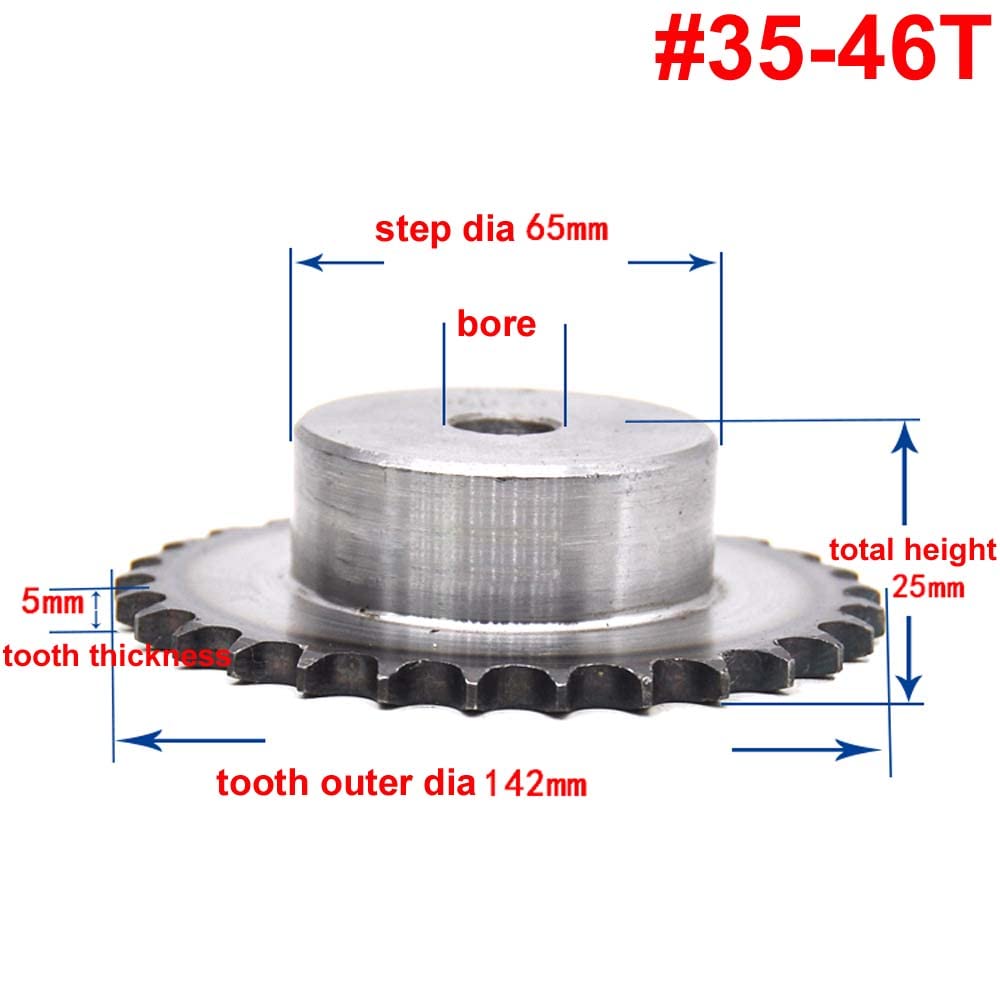 Piñón de cadena de rodillos Piñón de transmisión for cadena de rodillos n.° 35, 46 dientes, n.° 35-46T, paso de 3/8" for cadena de rodillos n.° 35H 06B sin orificios for tornillos de fijación