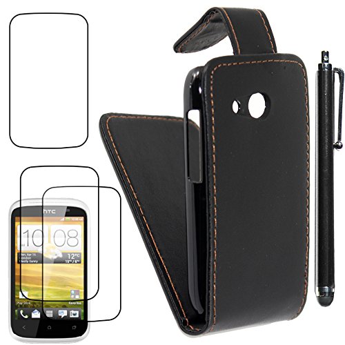ebestStar - Coque Compatible avec HTC Desire C, A320 Etui Housse PU Cuir Rabat Flip + Stylet + 3 Films d'écran, Noir