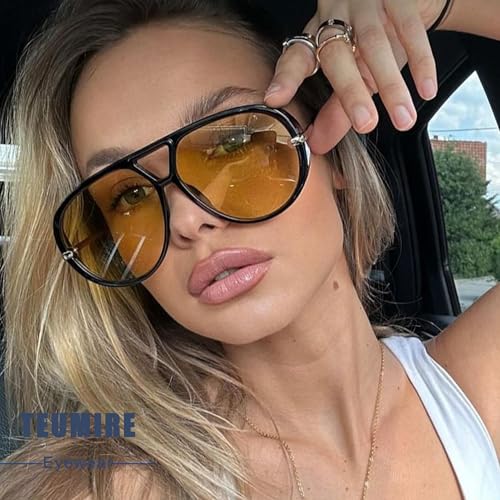 Trendy Oversized Aviator Sunglasses for Women Men Retro Big Large Shield Sun Glasses Vintage Shades2