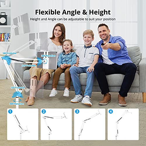 Image of Adjustable Tablet Floor Stand Universal 360-degree Rotatable Metal Tablet Holder Phone Stand Compatible iPad /iPhoneX /iPad Pro 4.5~12.9 Inch-Screen for Kindle,Phone (White)