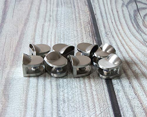 Metal Glass Clamp Curved Design Set of 8 Glass Shelf Support Glass Clips 22 x 22 x 22 mm Brushed Nickel Adjustable Glass Holder with Plastic Insert for 4-8 mm - Image 2