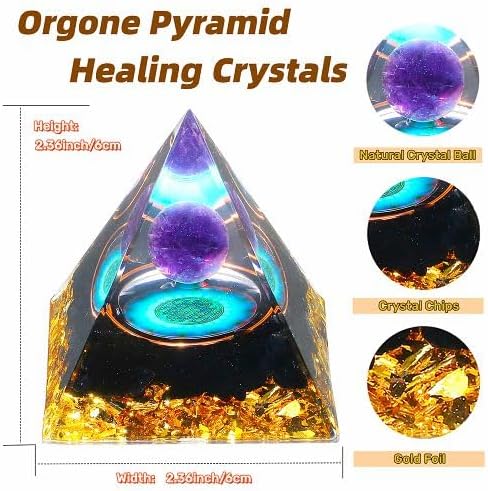 Miniatura 6 de YATOJUZI Cristales de pirámide de orgón de 2.4 pulgadas, amatista, obsidiana, chakras, reiki, piedras preciosas de orgonita para energía positiva,