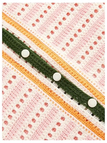 WDIRARA Women's Hollow Out Crochet Cardigan Sweater Button Front Collared Short Sleeve Knit Top4