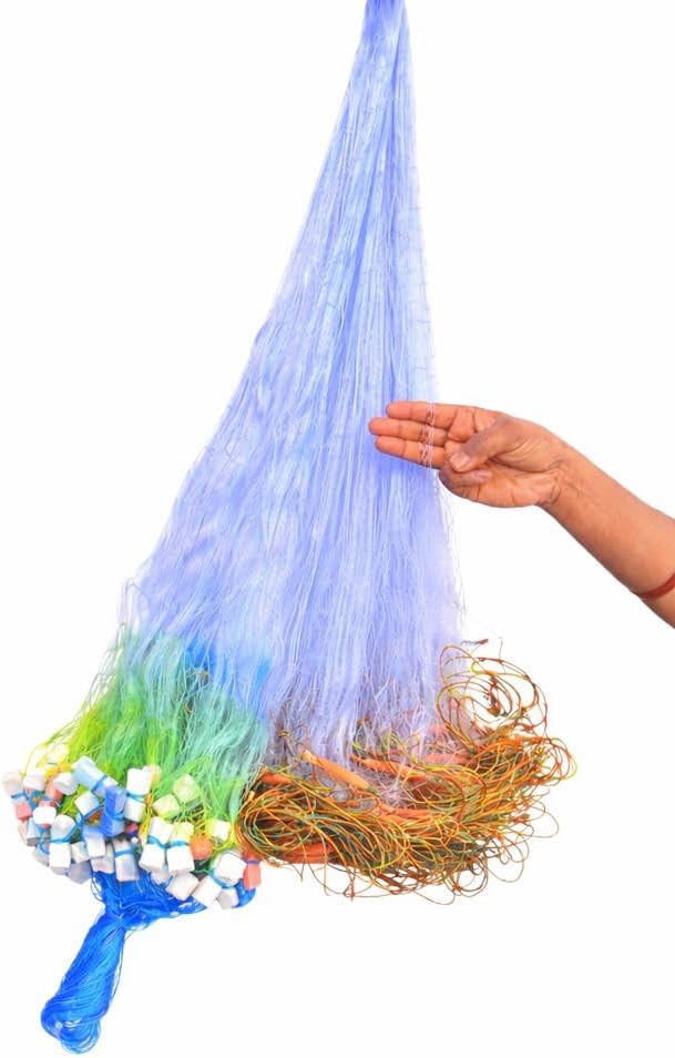 3 Finger Ultra Fine Fishing Gill Net | 15/70mm Mesh | 4ft Height x 40–50ft Length | Nylon Monofilament | Clay Sinkers | Strong Rope | Ready to Use