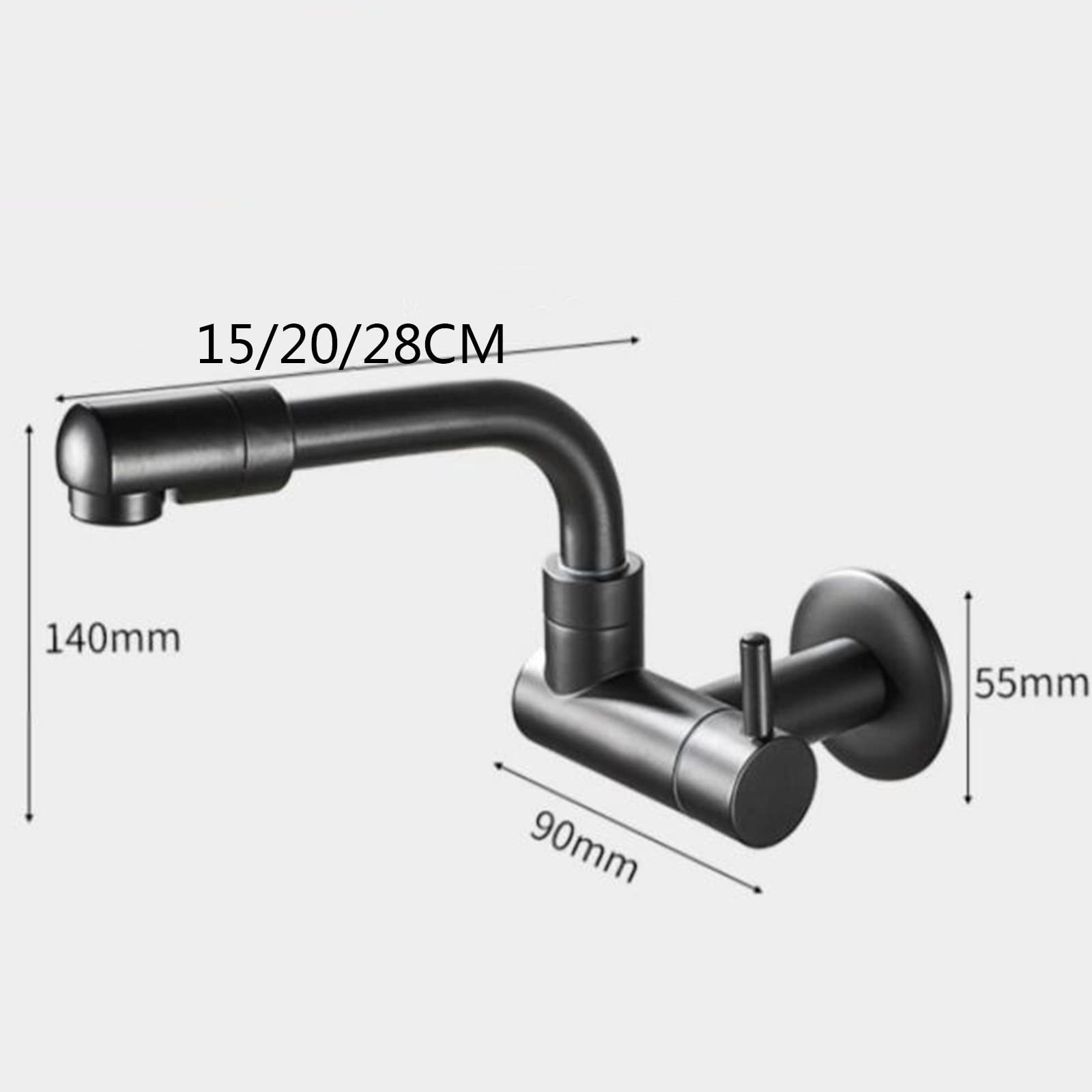 Grifo de agua fría, grifo de latón montado en la pared, diseño giratorio negro, 28 cm para uso en cocina
