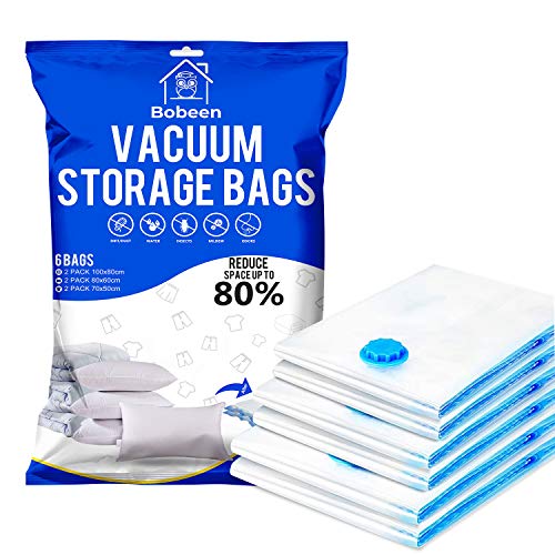 Bobeen Vacuum Storage Bags, 6 Pack (2 Jumbo + 2...