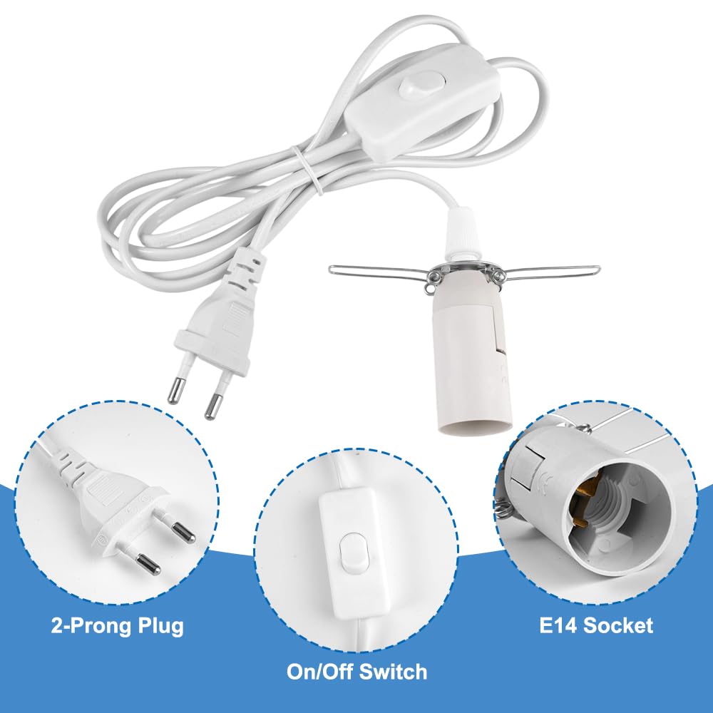 2 Piezas Portalámparas E14 con Cable de 1,8 m y EU Enchufe, Cable para Lámpara de Sal, Casquillo para Bombilla, Casquillos para Bombillas para Lámpara de Pie, Candelabro, Lámpara Creativa