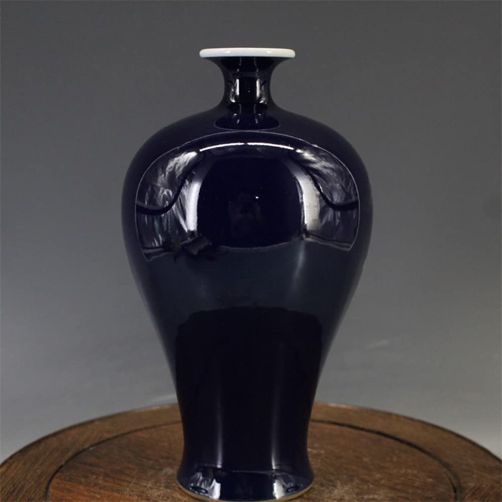 asdchZen Chinoiserie Blue Glaze Plum Vase Antique Jingdezhen Monoglaze Antique Porcelain Decoration Collection Flower Arrangement Ceramic Vases