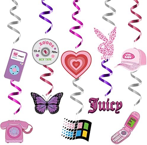 ANGOLIO 30Pcs Y2k Theme Party Decorations Pink Party Hanging Spiral Swirls Ceiling Decor Pink Rabbit Cute Young Ceiling Streamers for Birthday Female Bachelorette Party