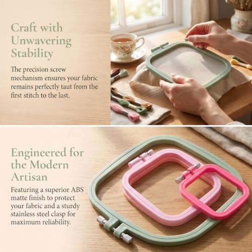 Image of 3 Pieces 3 Sizes Square Embroidery Hoops, Cross Stitch Hoop and ABS Plastic Embroidery Hoops for Embroidery,Cross Stitch and DIY Craft Sewing,Including 16pcs Gold Eye Sewing Needles