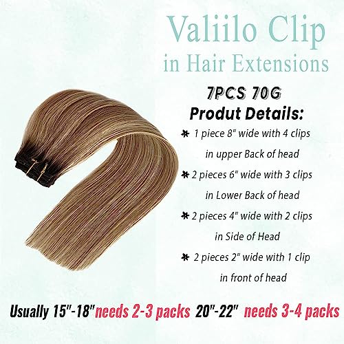 Image of Clip in Hair Extensions Real Human Hair 7Pcs 18 Inch Balayage Blonde Human Hair Clip in Extensions Ombre Brown to Bleach Blonde Highlights Hair for Women