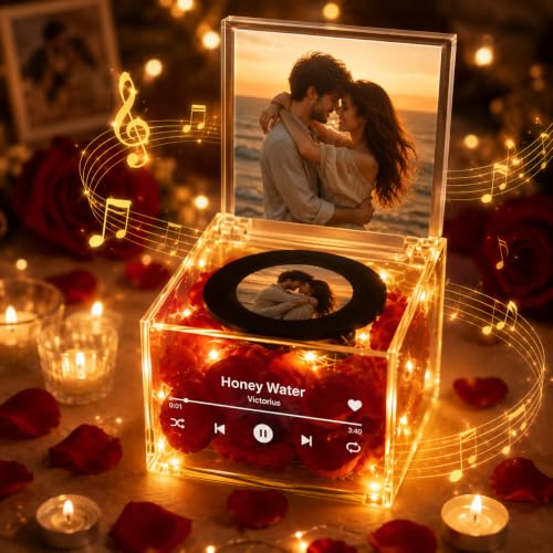 Personalized Gifts for Men Women Couple - Custom Music Box Engraved Musical Boxes Case for Love One - Anniversary Birthday Gifts for Couple Lover Boyfriend Girlfriend Husband Wife