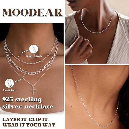Moodear 925 Sterling Silver Paperclip Necklace for Women - Dainty Choker Necklaces Chain Simple Waterproof Silver Link Trendy Jewelry Gift for Her, 16/18/20/22/24 Inch2