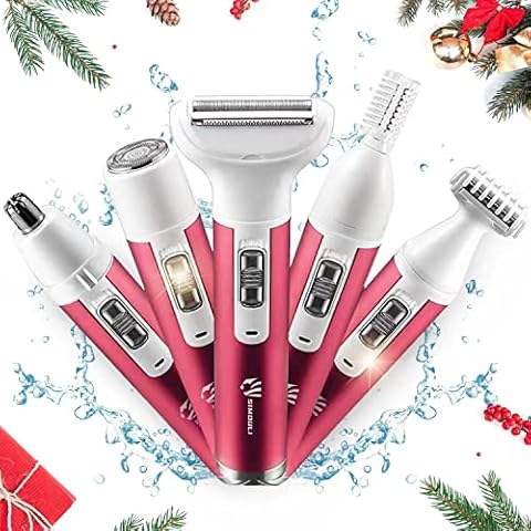 SIMOULI Electric Razor for Women,5 in 1 Womens Shaver Electric Bikini Trimmer Pubic Hair Removal Wet & Dry Painless Shaver for Legs Underarms Eyebrow Face Nose and Bikini Line Razor (Red) Cover