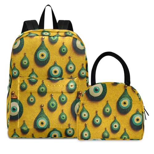 Abstract Eyes Print Backpack Set with Lunch Bag, Large Capacity Travel Backpacks and Lunch Box Insulated for Commute Hiking Picnic