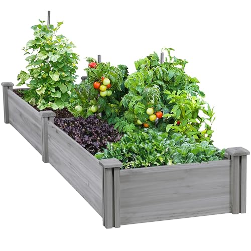 Yaheetech 8×2ft Wooden Horticulture Raised Garden Bed Divisible Elevated Planting Planter Box for Flowers/Vegetables in Backyard/Patio Outdoor, Gray, 95 x 25 x 11in
