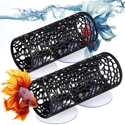 Image of Honeydak 2 Pcs Betta Fish Tank Accessories Black Betta Tunnel Fish Toys Safe Hollow Hammock Cave Aquarium Decor Hideout Tube Shelter with Suction Cups for Small Fish Shrimp Reptile Guppies