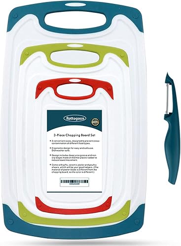 Juego de 4 tablas de cortar de plástico para cocina, con patas antideslizantes y ranura profunda para jugo, mango de fácil agarre, apto para