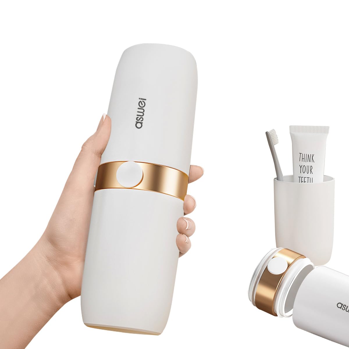 KUUBEELAA Travel Toothbrush Cup Case,Portable Toothbrush Holder and mouthwash cup Travel Toothbrush Container,Toothbrush box set with exhaust button,for Camping, Traveling, Home, School, Business