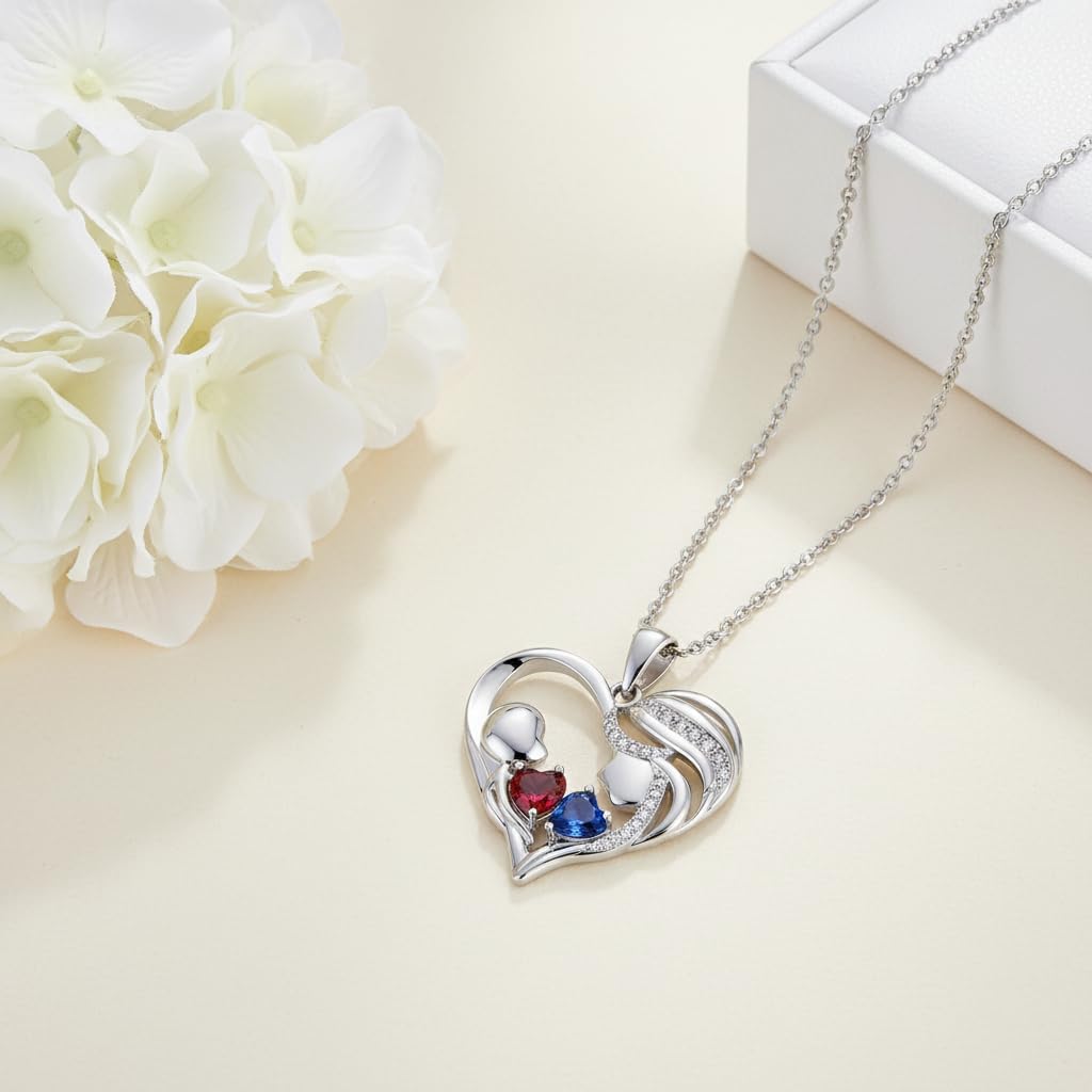 CRMAD Mothers Day Gifts Necklace for Women Birthstone Mother and Daughter Son Love Heart Pendant Jewelry Gifts for Grandmother Mom Wife - Image 2