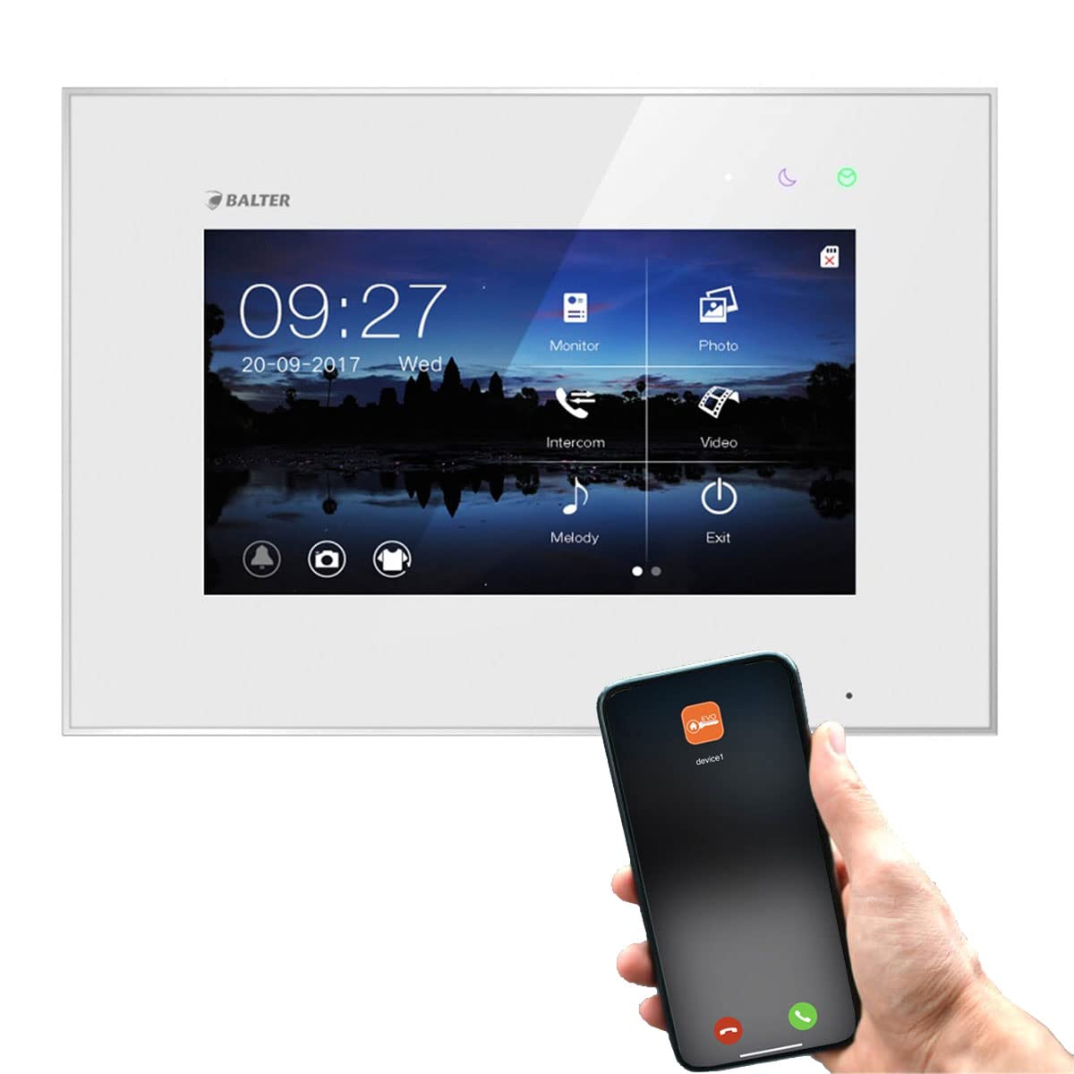 Nonic Balter EVO WiFi Rev.II 7" Videostation Touchscreen Bildschirm 2-Draht Bus Technologie Plexiglas Interkom SD Slot Weiss, APP Steuerung