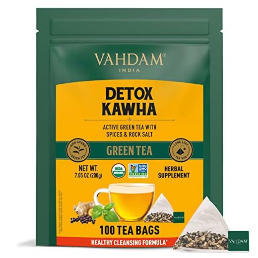 VAHDAM Organic Detox Grönt te (100 Tepåsar) | Detox Tea för viktminskning | Detox grönt te påsar | Hög Grown Grönt te + Ginger + Tulsi + kryddnejlika + Cumin | 100% naturliga ingredienser | Pyramid Tepåsar