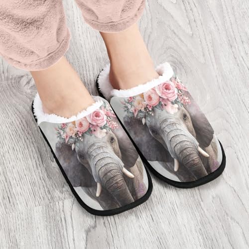 Cute Grey Elephant Slippers For Women Men Soft Memory Foam Non-Slip Animal Winter Indoor House Shoes Travel Slipper4