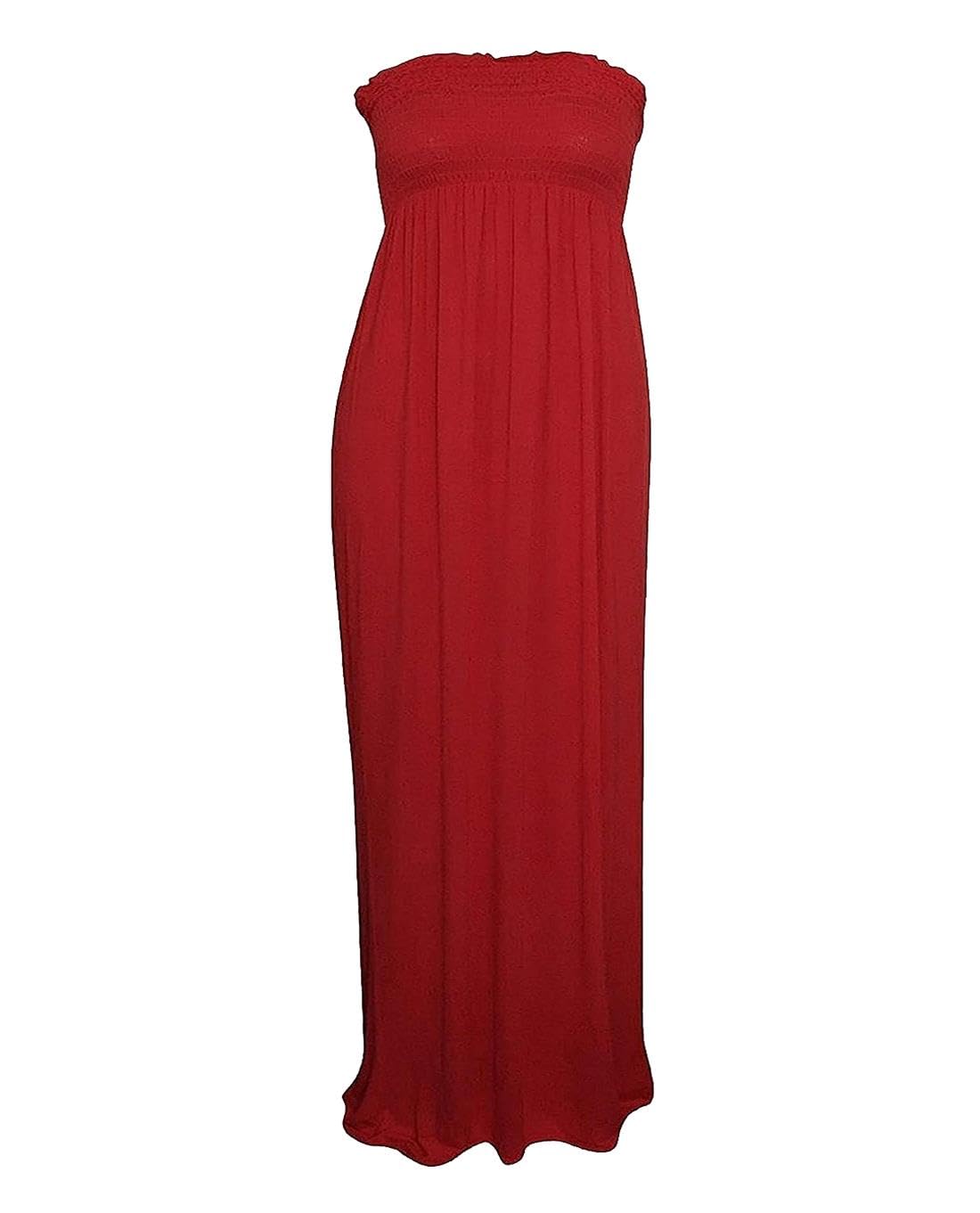 FASHION FAIRIES New Womens Sleeveless Boobtube Bandeau Maxi Ladies Sheering Long Dress Size16-22[Wine,20-22]