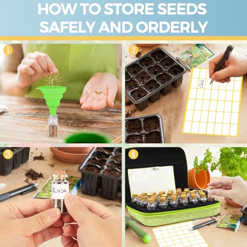 Image of 40 Slots Seed Storage Organizer with 20 Seed Envelopes, Sturdy Organizer Storage Box with Label Stickers, Glass Container for Flower Vegetable Garden Seed Saving (Seeds not Included)