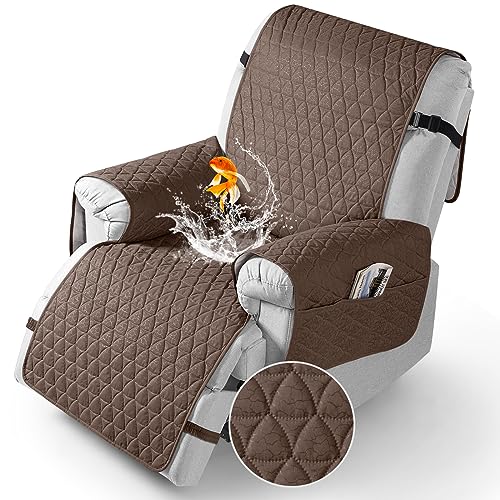 Image of TAOCOCO 100% Waterproof Recliner Chair Covers, Non Slip Recliner Covers that Stay in Place, One-Piece Washable Reclining Chair Cover with Elastic Straps, Brown, Fits 30 inch Seat Width