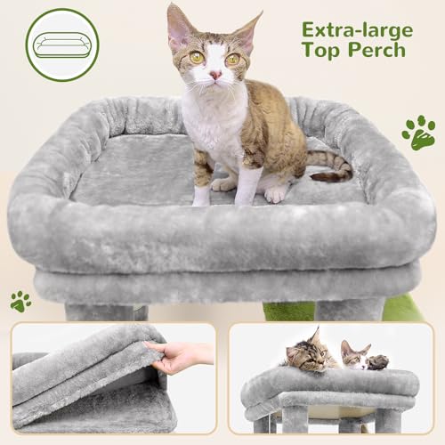 Image of Globlazer Cat Tower for Indoor Cats, Heavy Duty Cat Trees for Large Cats Adult Big Cats Maine Coon Cat Tree Tower with Scratching Post, Extra Large Top Perch, Cat Condos, F61, Light Grey, 61inch