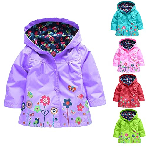 Toddler Girls Jacket Waterproof Rain Fall Winter Fleece-Lined Hooded Lightweight Zip Outdoor Packable Windproof Clothes