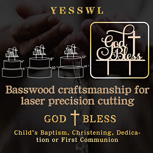 God Bless Cake Topper - Wooden Baptism Cake Topper,First Communion Baby Shower Party Decoration, Religious Baptism Cake Decoration, Child Dedication Keepsake Decorations, Cross Cake Topper (Wood) #TOP5