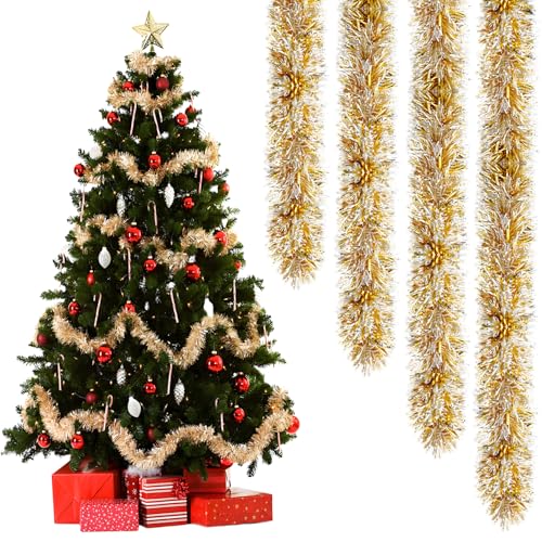 Girlande Weihnachten Gold, Lametta Girlande Gold für Weihnachtsbaum,...