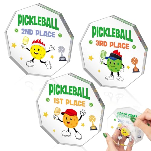 WATINC Pickleball Trophy Award for Tournament - 3PCS 1st 2nd 3rd Place Acrylic Medal Gift for Pickle Baller Competitions, Funny Inspirational Prizes Tiered Tray Tabletop Sign Decor Favors for Adults