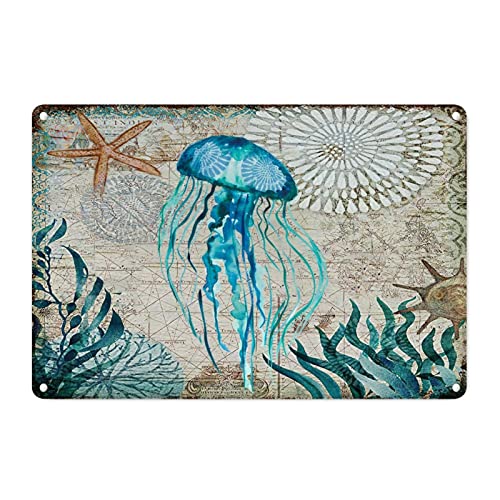 Méduse en métal panneau d'art vintage décoration murale océan plage