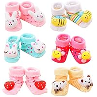 Z-Chen Pack de 6 Pares Calcetines Antideslizantes para Bebé, Set B, 0-9 Meses