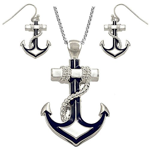 DianaL Boutique Silvertone Nautical Anchor Pendant Necklace and