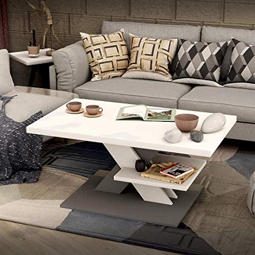Viosimc Coffee Table, Moderner Couchtisch Weiß - Grau für Wohnzimmer, Moderner Beistelltisch, Modern Sofa Tisch, Mittel… – Bild 4