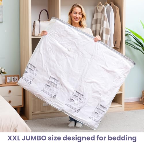 Image of TAILI Vacuum Storage Bags 6 Pack, XXL Jumbo Size 47x39 Inch, Cream | XXL Large Vacuum Seal Bags for Clothing, Huge Space for Bedding, Comforters, Pillows, Toy, Save More Closet Space