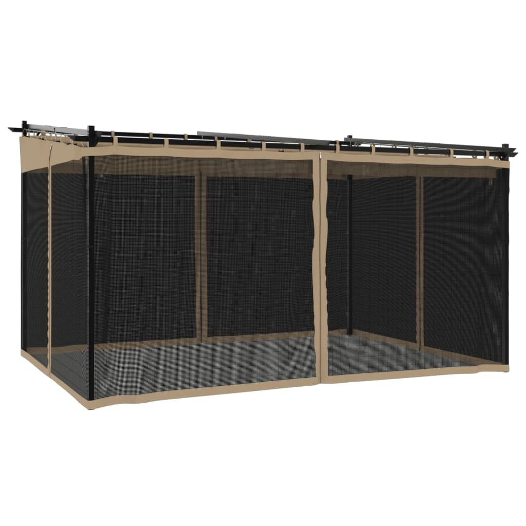 vidaXL Gazebo con Pareti in Rete Tortora 4x3 m in Acciaio