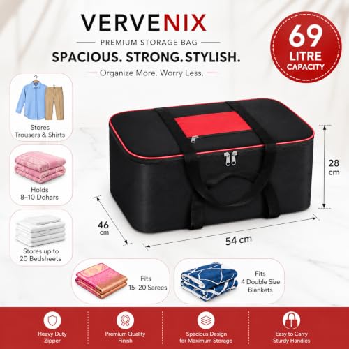 Image of VERVENIX Large Underbed Storage Bags 2 Pack, Moisture Proof Clothes Storage Organizer for Blankets, Comforters, Bedding, Pillows & Seasonal Items, Foldable Zipper Storage Box - Red Black