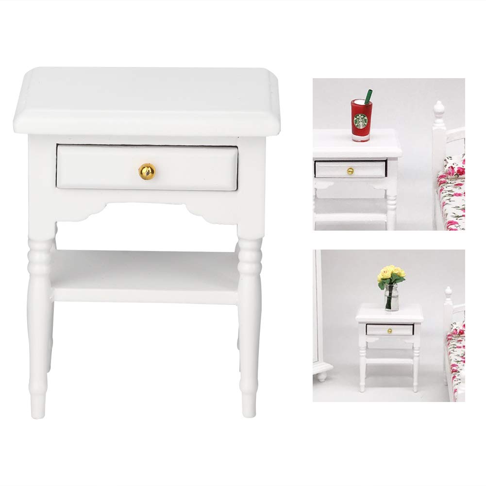 KIMISS 1:12 Bianco Mini, Mobili Giocattolo Comodino Modello B07vpp9v6c Piccoli Manufatti per L'arredamento della Camera da Letto in Legno