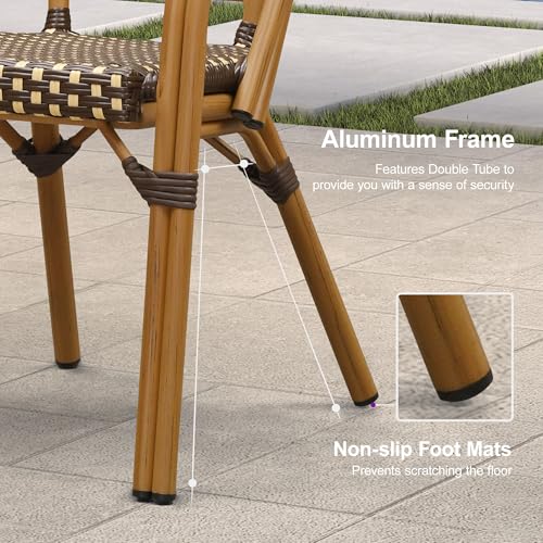 Image of PURPLE LEAF Patio French Bistro Armchairs Set of 4, Bamboo Finish, Brown