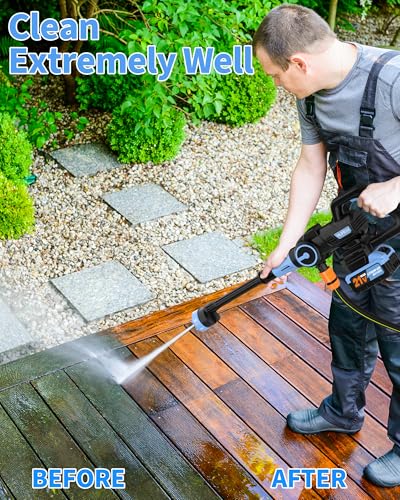 Image of Brushless Cordless Power Washer, 1500PSl Battery Power Washer | Portable Power Washers Battery Operated with 2 Batteries, 6-in-1 Nozzle /3-Modes Adjustable, 21V 4.0Ah, Blue